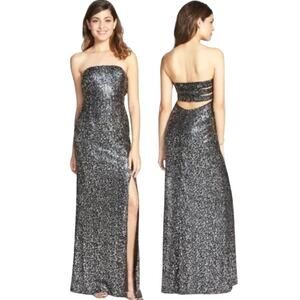 Adrianna Papell Strapless Sequin Maxi Dress Cutout Slit Long Formal Prom Gown